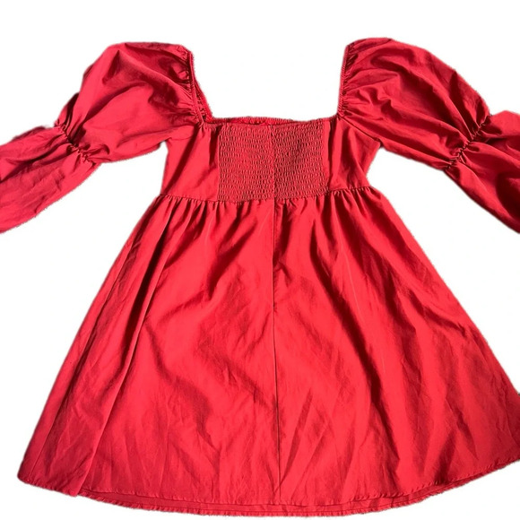 Exlura Square Neck Puff Long Sleeve Red Mini Dress Size Medium A-Line - Picture 4 of 11